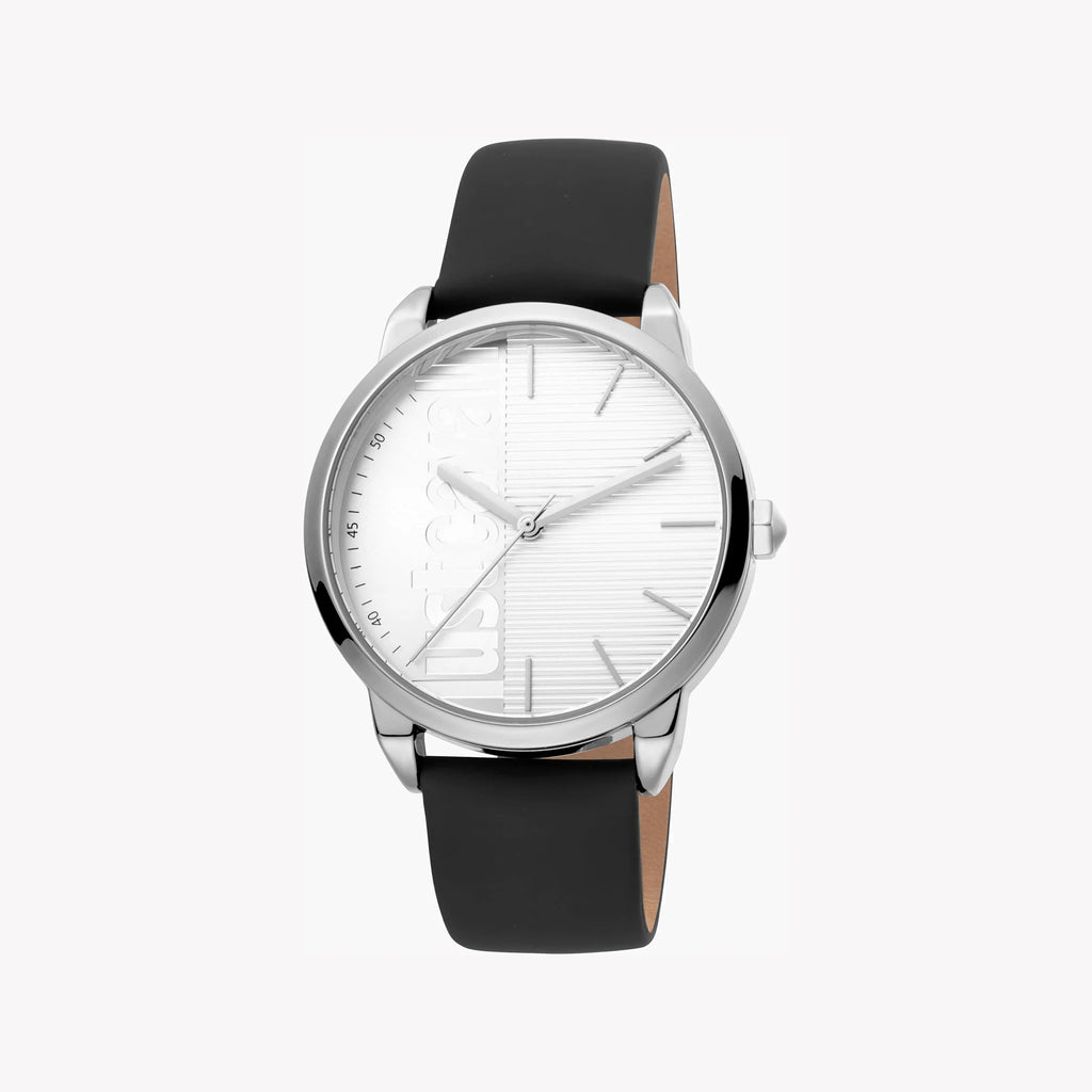 JUST CAVALLI JC1G079L0015 - ELEGANT MEN'S WATCH WITH SILVER DIAL & BLACK LEATHER BAND