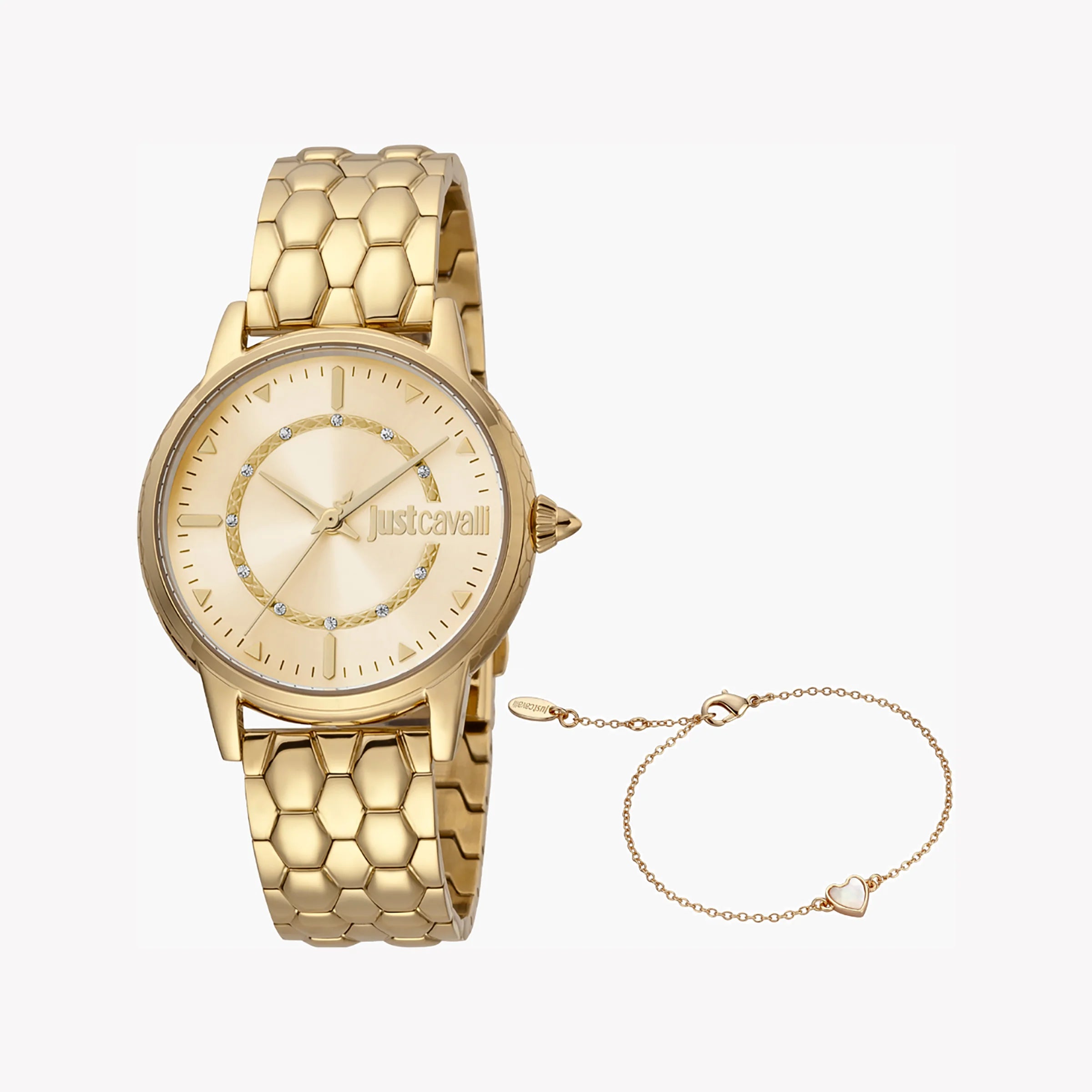 JUST CAVALLI Women's Watch with Gold Stainless Steel Case and Gold Stainless Steel Band