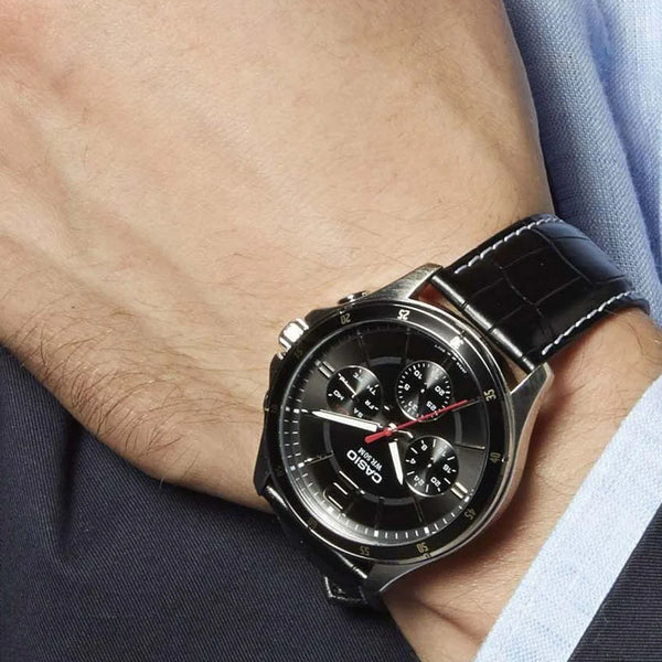 MTP-1374L-1AVDF - TIMELESS ELEGANCE: MEN'S STAINLESS STEEL WATCH WITH LEATHER STRAP-i-Watch-3