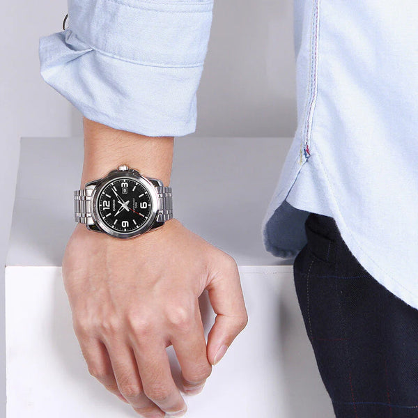 Casio Men's Silver Watch, Black Dial | Mtp-1314d-1avdf by i-watch