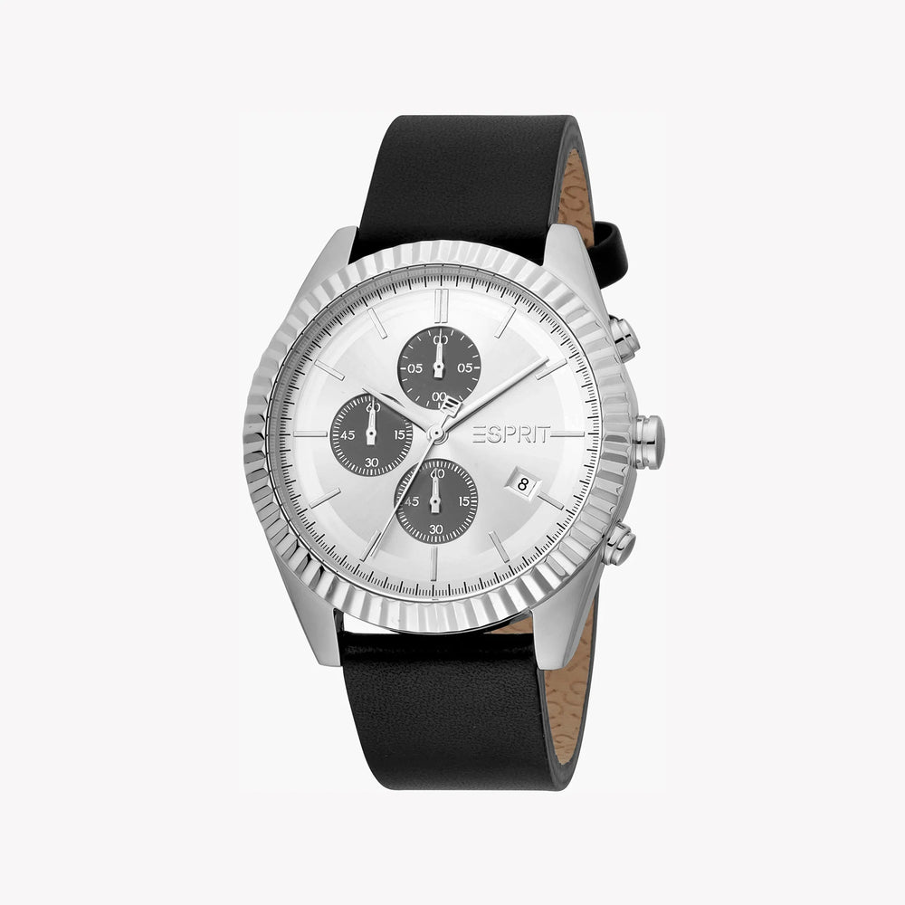 Esprit Men's Black Leather Watch, Silver Dial | Es1g211m0035 by i-watch