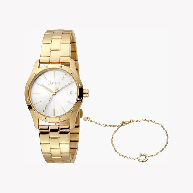 Esprit Women's Gold Stainless Steel Watch, Silver Dial | Es1l197m0035 by i-watch
