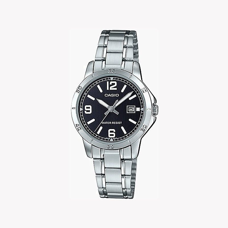 Casio Women's Silver Stainless Steel Watch, Black Dial | Ltp-V004d-1b2udf by i-watch