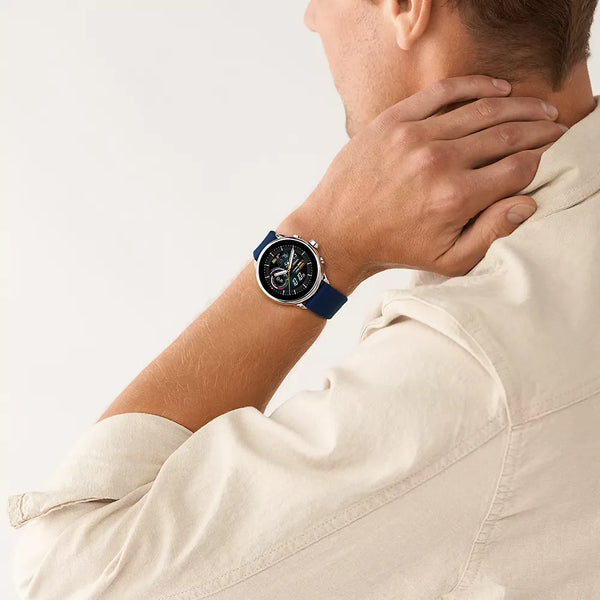 Fossil Men's Silver Stainless Steel, Blue Silicon | Ftw4070 by i-watch