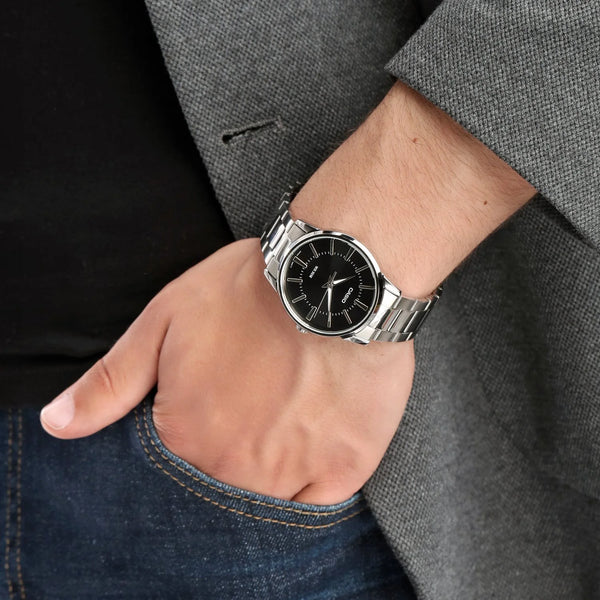 Casio Men's Silver Watch, Black Dial | Mtp-1303d-1avdf by i-watch