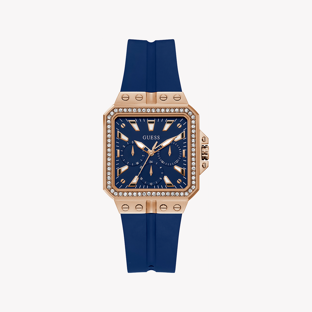 GUESS GW0618L2 ROSE GOLD CHARM - STYLISH WOMEN'S WATCH WITH BLUE DIAL AND SILICONE BAND