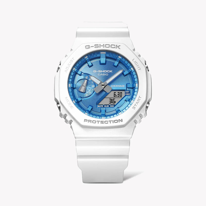 Casio Men's White Resin Watch, Blue Dial | Ga-2100ws-7aer by i-watch