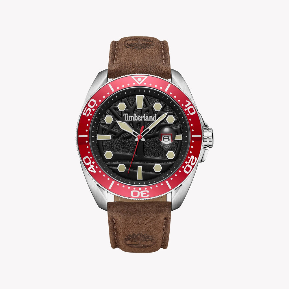 Timberland Men's Silver & Brown Leather Watch, Black Dial | Tdwgb2230602 by i-watch