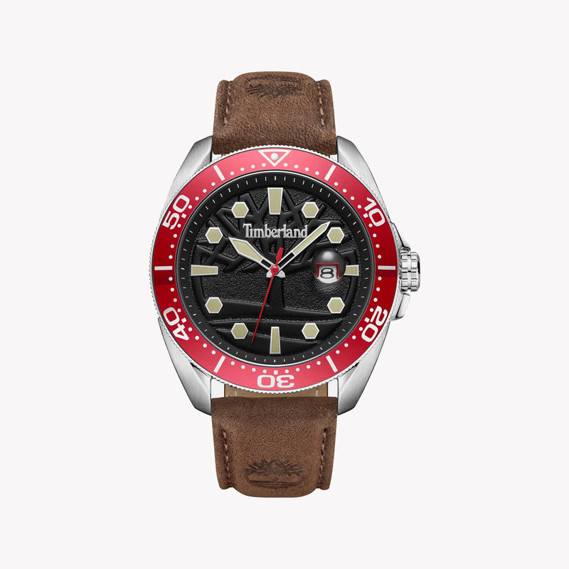 Timberland Men's Silver & Brown Leather Watch, Black Dial | Tdwgb2230602 by i-watch