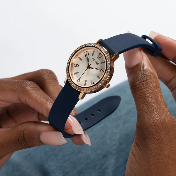 Guess Women's Rose Gold Watch, Blue Silicone Band | Gw0591l1 by i-watch