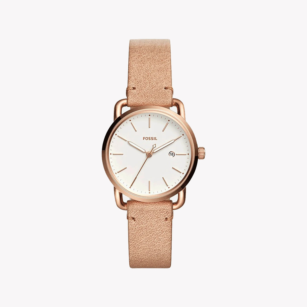 Fossil Women's Rose Gold Leather Watch, White Dial | Es4335 by i-watch