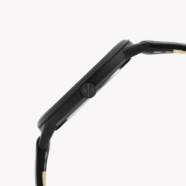 Armani Exchange Men's Black Leather Watch, Stainless Steel Case | Ax2732