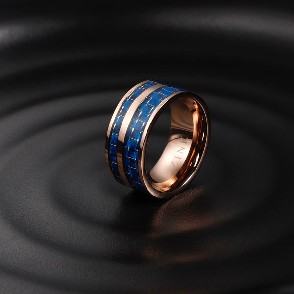 Zink Men's Rose Gold & Blue Stainless Steel Ring | Zjrg016sbl