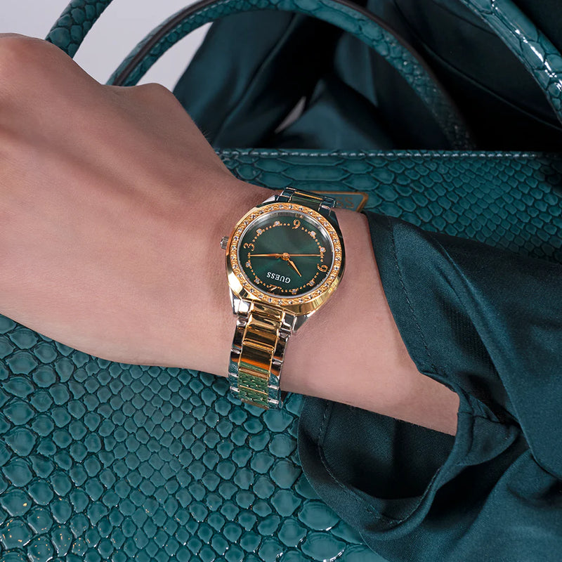 Guess Women's Gold/Silver Watch, Green Dial | Gw0767l4 by i-watch