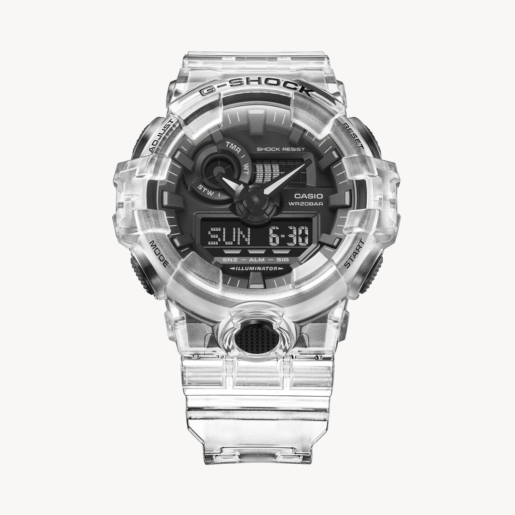 CASIO G-SHOCK GA-700SKE-7ADR – mutige Abenteurer-Herrenuhr mit weißem Harzband und digitalem Zifferblatt