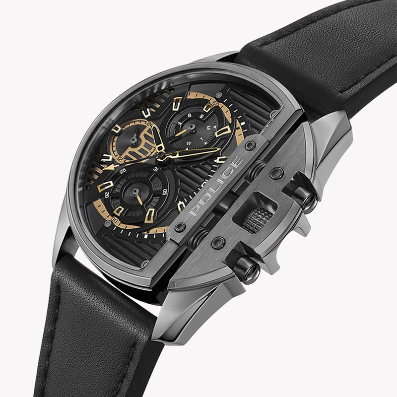 Police Men's Grey Stainless Steel, Black Leather | Pewjf2203601 by i-watch