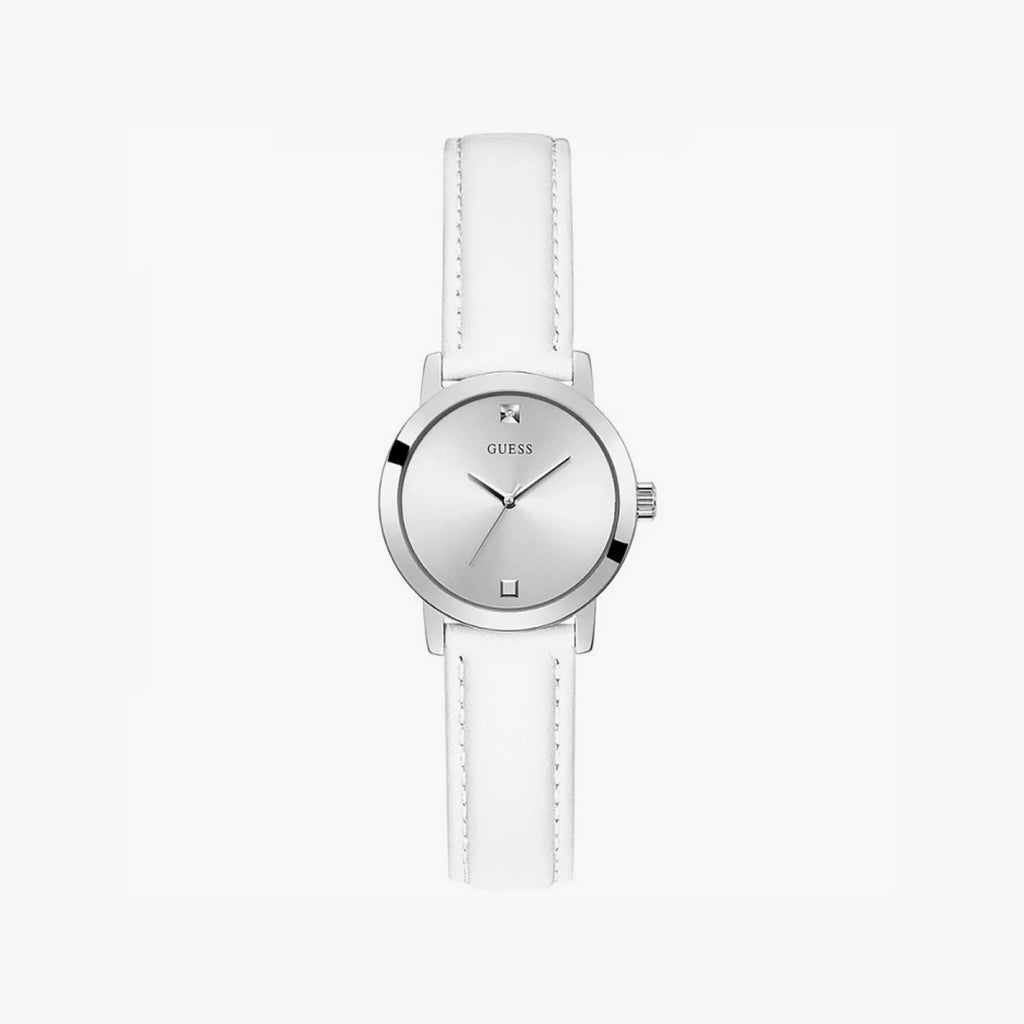 GUESS GW0246L1 - CHIC ELEGANCE: Women's Silver & White Leather Watch for the Modern Style Icon