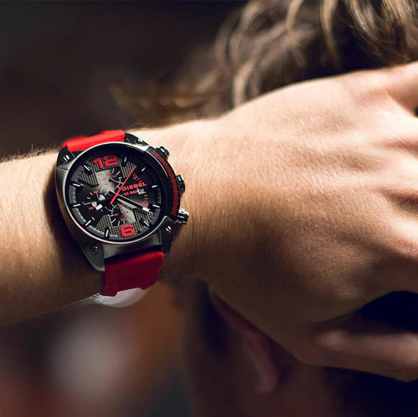 Diesel Men's Black & Red Silicone Watch, Black Dial | Dz4481 by i-watch