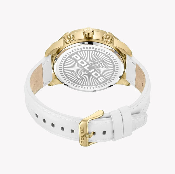 Police Men's Gold Stainless Steel, White Leather | Pewjf2203707 by i-watch
