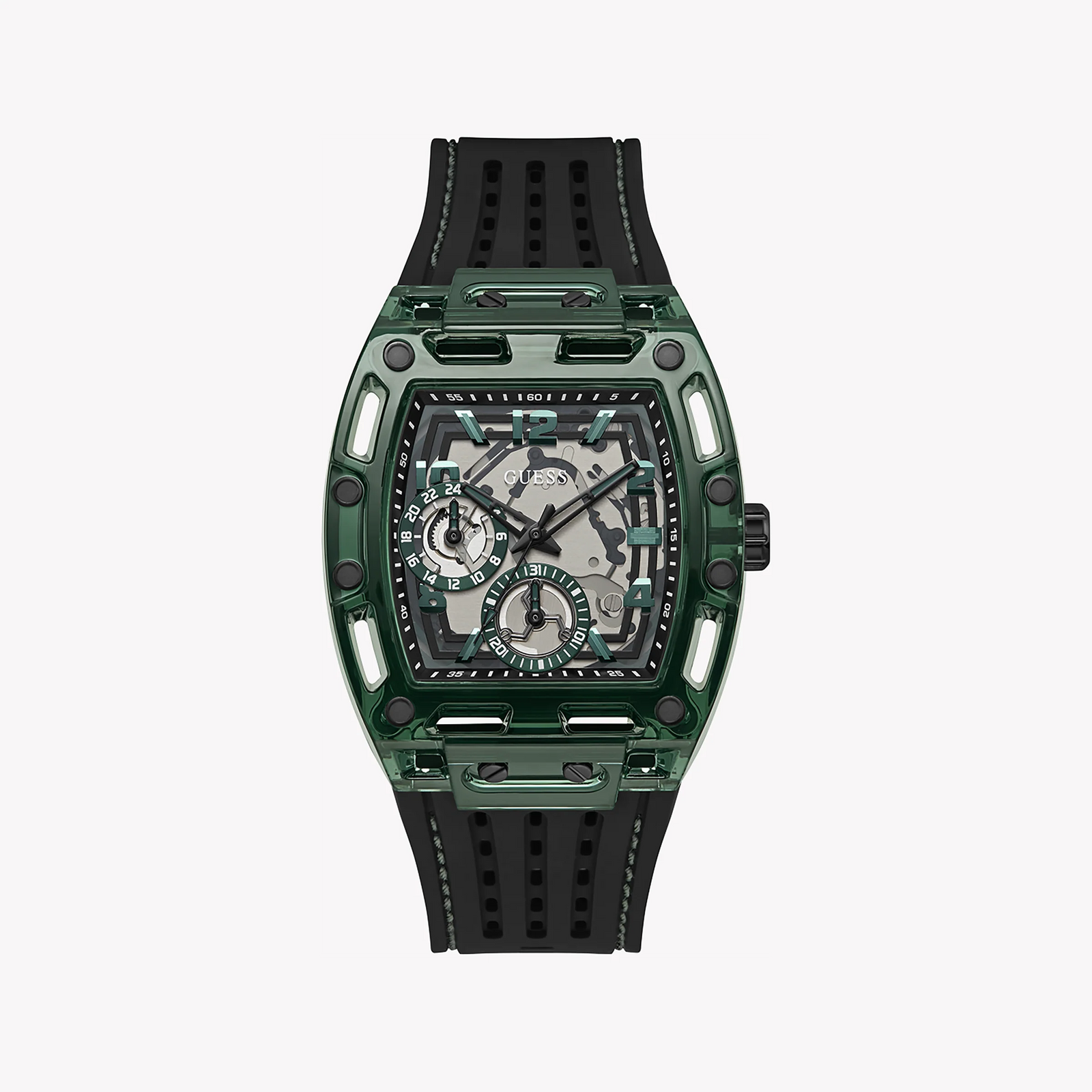 Guess Men's Black Plastic Watch, Green Silicone Band | Gw0499g7 by i-watch