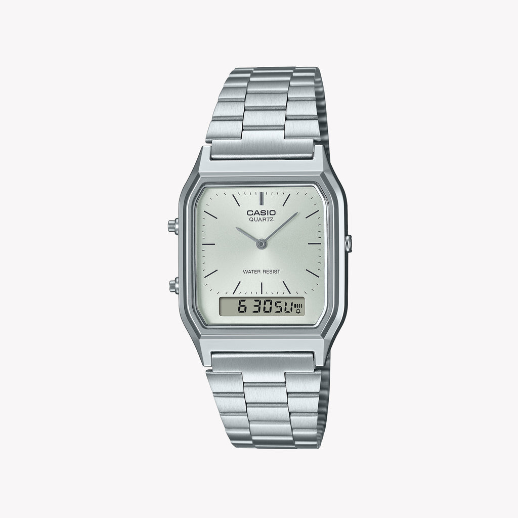 CASIO AQ-230A-7AMQYDF - ELEGANCE UNLEASHED - UNISEX DUAL TIME WATCH WITH STYLISH METAL STRAP