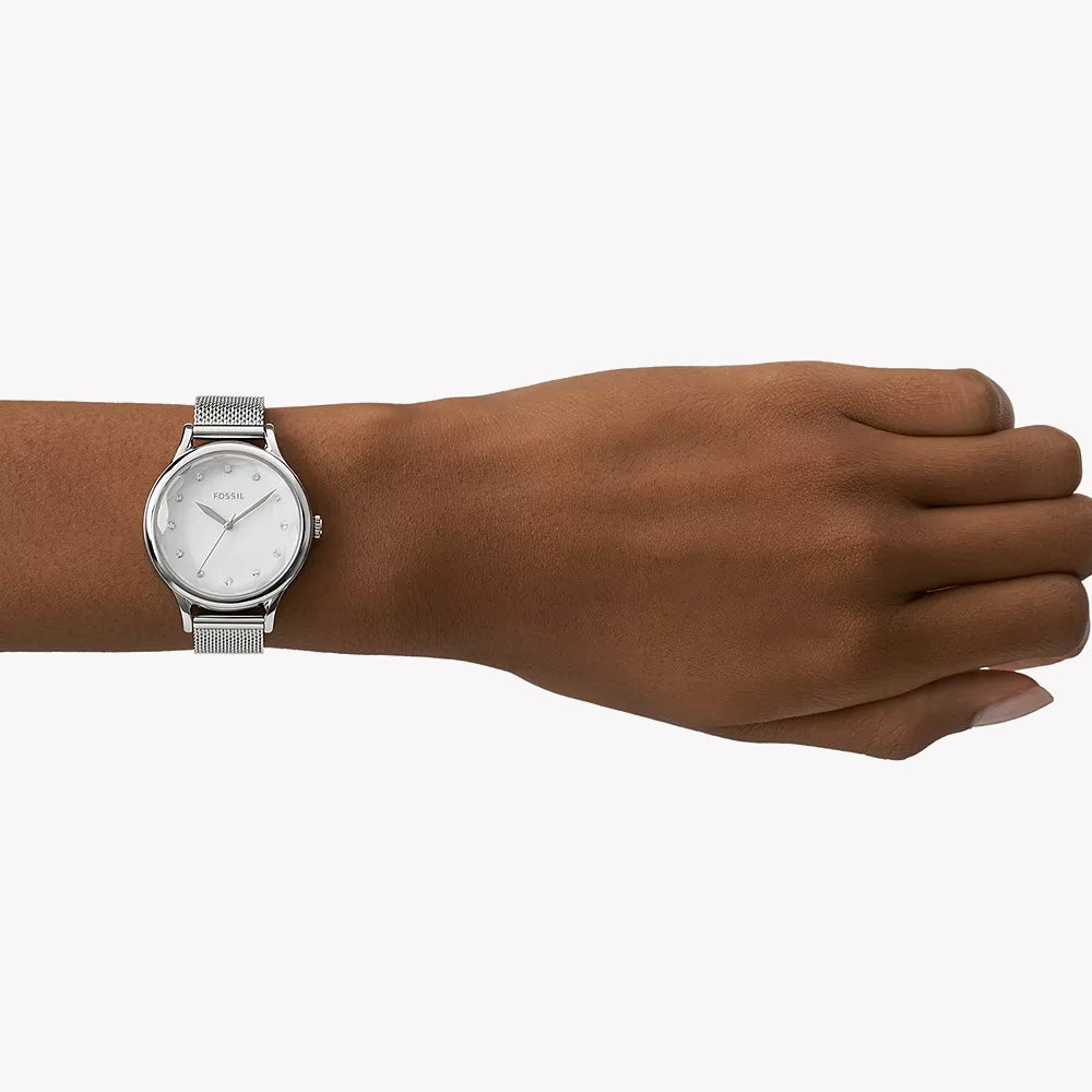 FOSSIL BQ3390 - ELEGANCE REDEFINED SILVER MESH WOMEN'S TIMEPIECE WITH WHITE DIAL-i-Watch-3
