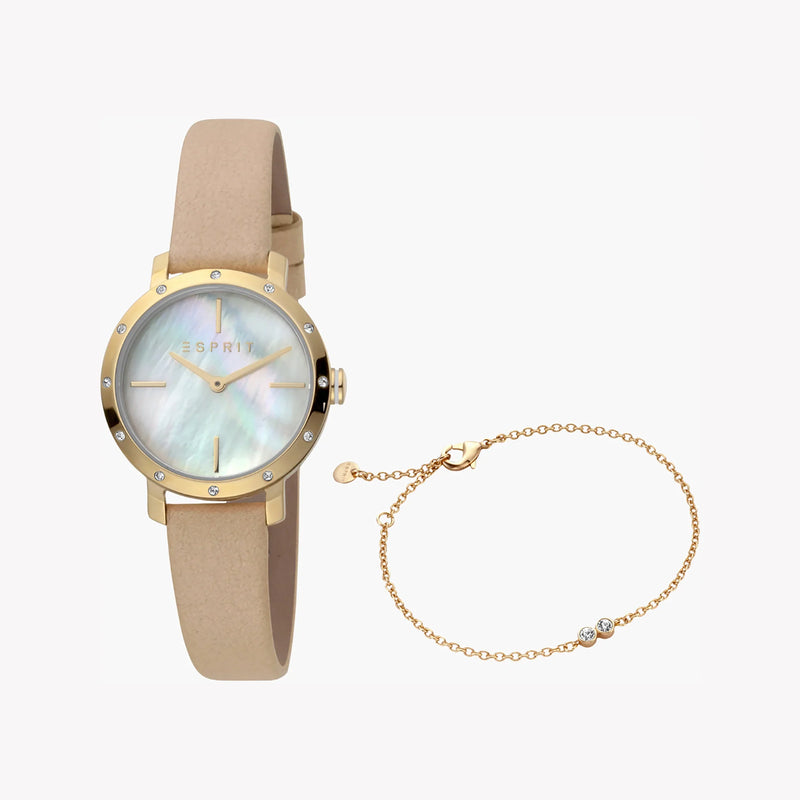 Esprit Women's Beige Leather Watch, White Mother Of Pearls | Es1l123m0016 by i-watch