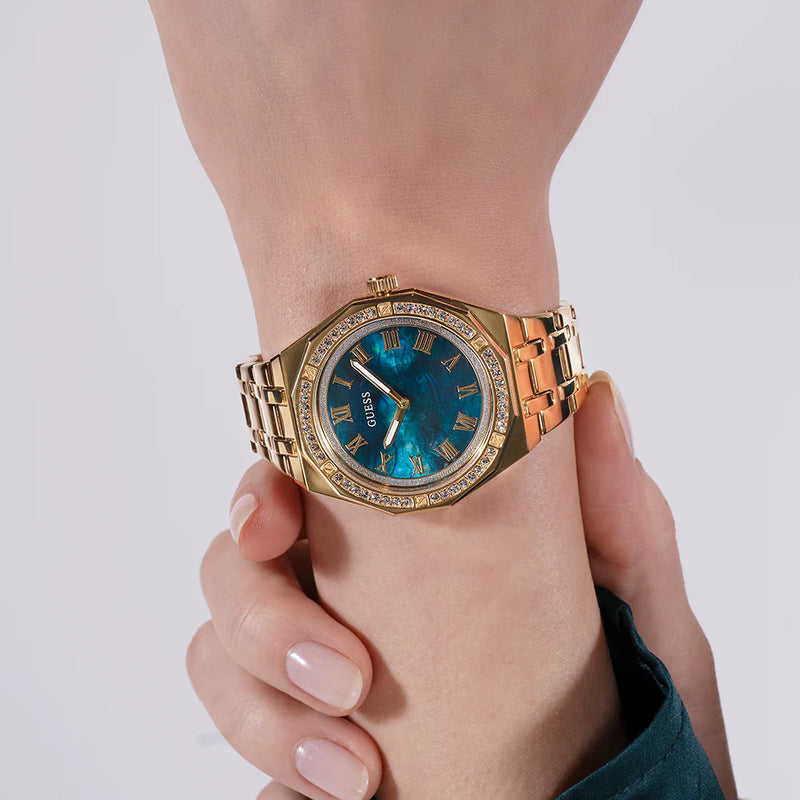 Guess Women's Gold Stainless Steel, Turquoise Dial | Gw0770l2 by i-watch