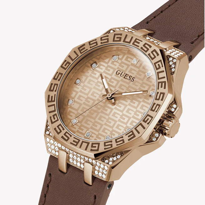 Guess Women's Rose Gold Watch, Brown Leather Band | Gw0547l2 by i-watch