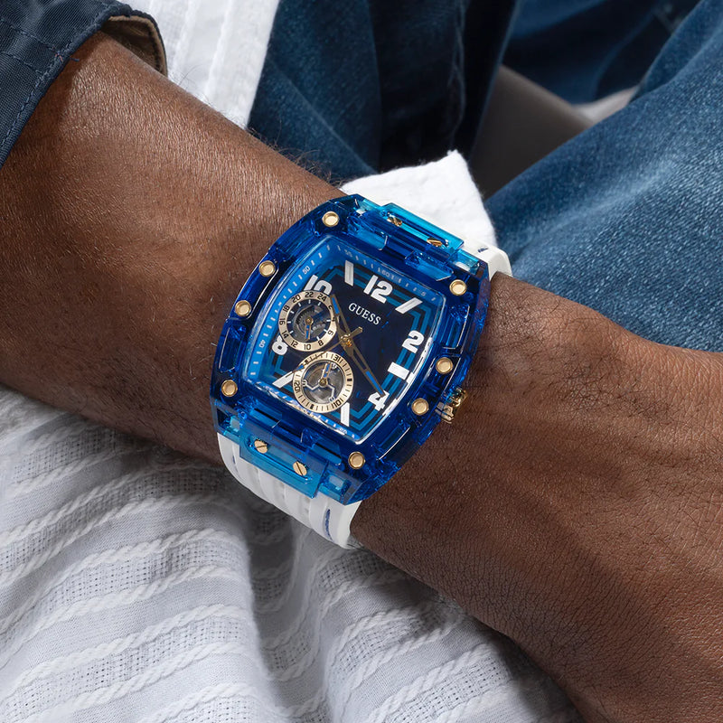 Guess Men's Blue Stainless Steel & White Silicone Watch | Gw0499g6 by i-watch