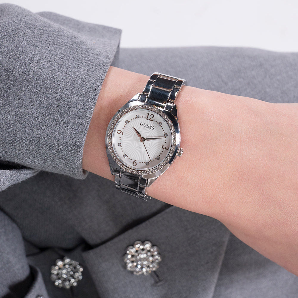 GUESS GW0767L1 - ELEGANT TIMEPIECE - SILVER STAINLESS STEEL WOMEN'S WATCH with Minimalist White Dial-i-Watch-5