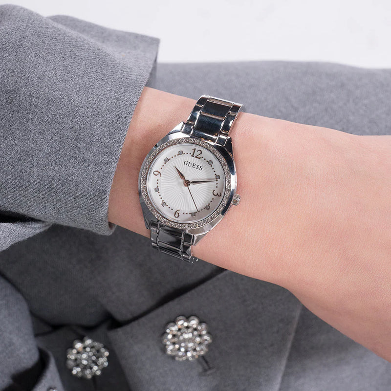Guess Women's Silver Stainless Steel Watch, White Dial | Gw0767l1 by i-watch