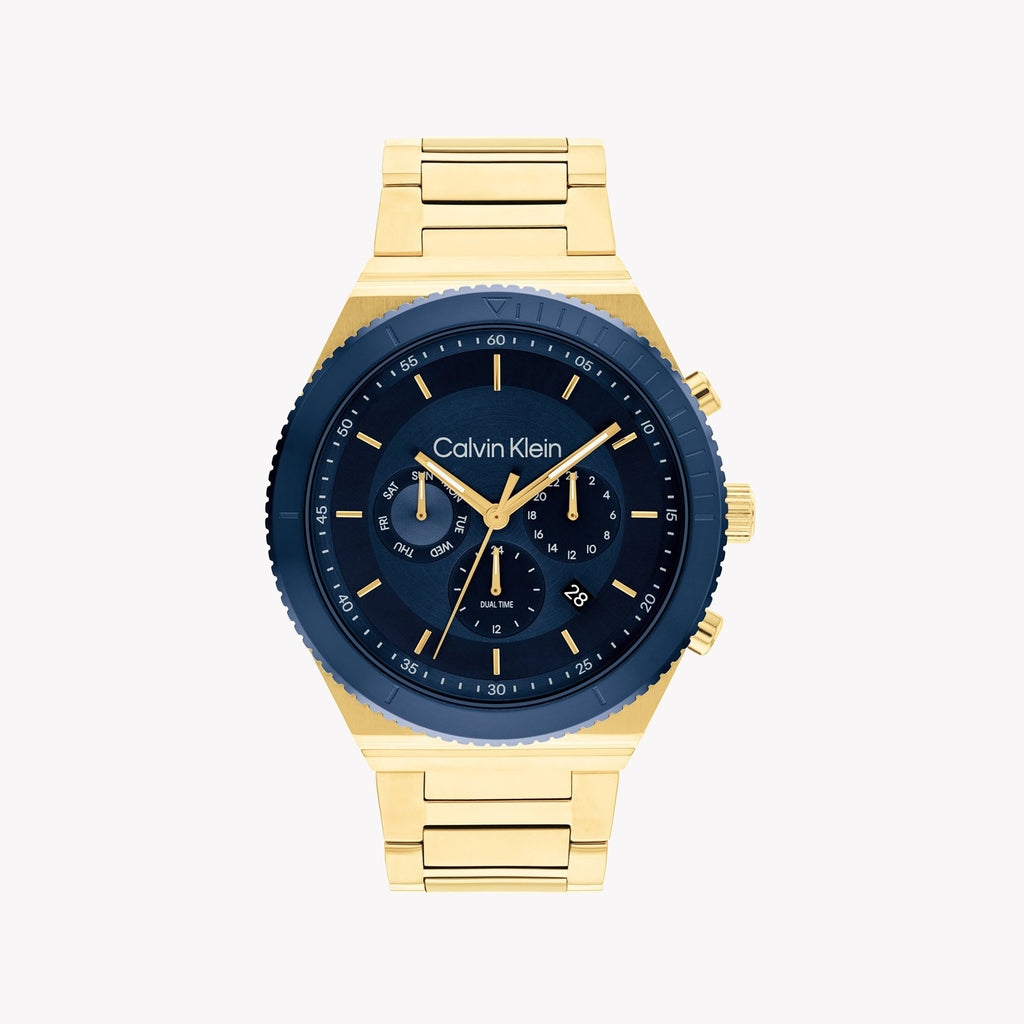 CK CALVIN KLEIN NEW COLLECTION - RADIANT GOLD & BLUE MEN'S WATCH - MODERN LUXURY REDEFINED