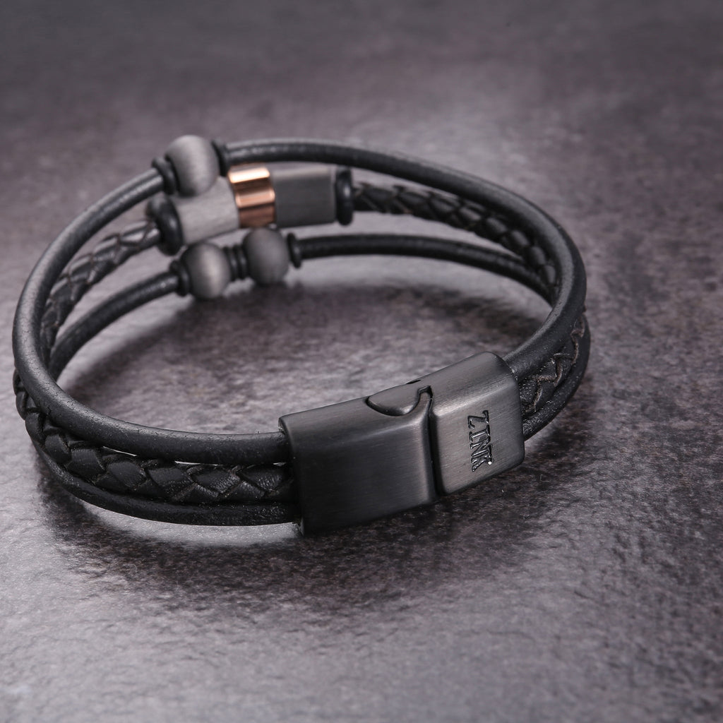 Zink Men's Black Stainless Steel & Leather Bracelet | Zjbc04111