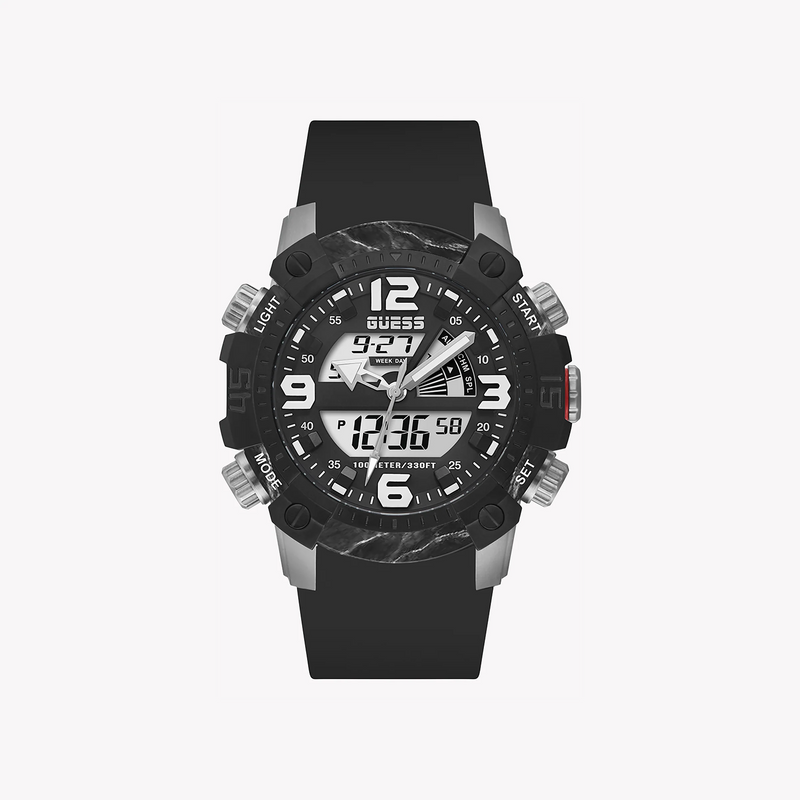 Guess Men's Silver Stainless Steel, Black Silicone | Gw0421g1 by i-watch
