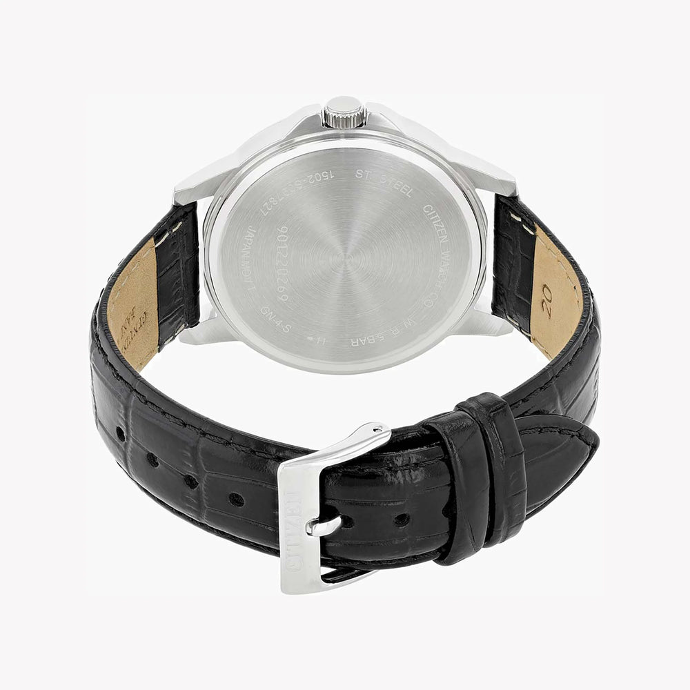 Citizen Men's Silver Stainless Steel Watch, Black Leather | Bf2011-01e by i-watch