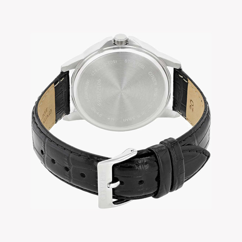 Citizen Men's Silver Stainless Steel Watch, Black Leather | Bf2011-01e by i-watch