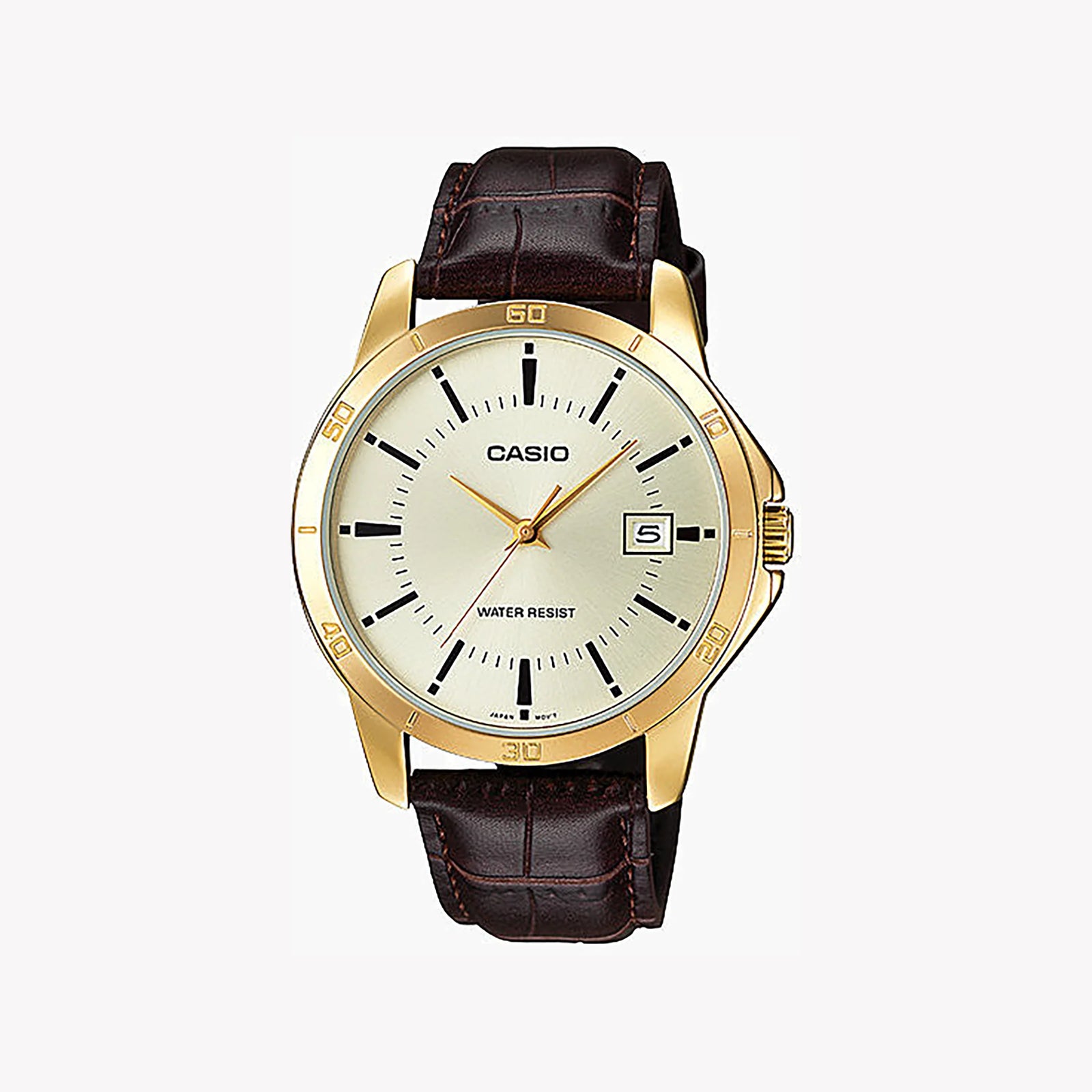 Casio Men's Gold Stainless Steel Watch, Brown Leather Band | Mtp-V004gl-9aud by i-watch