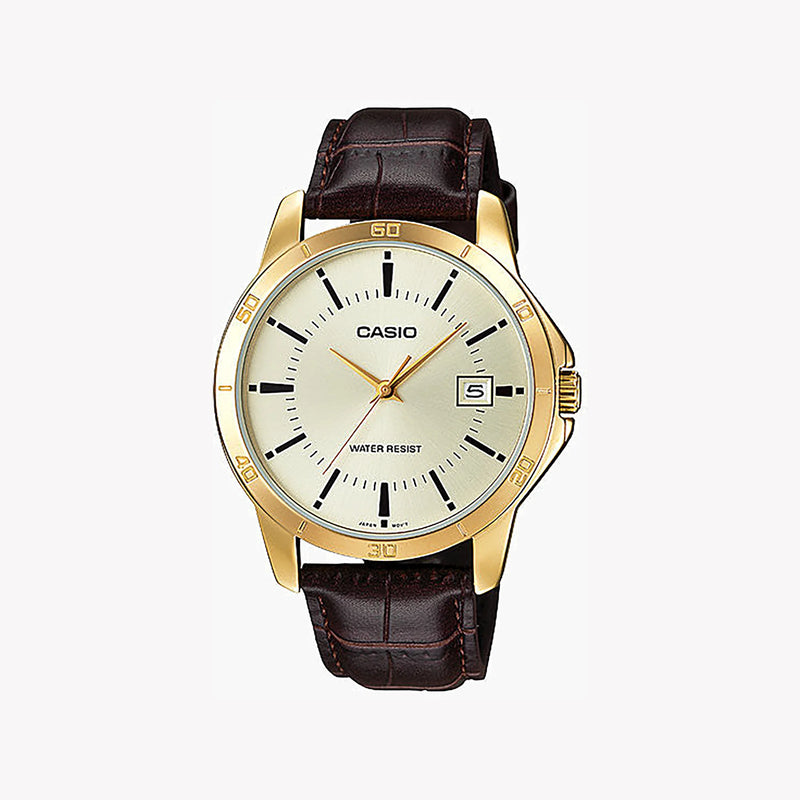 Casio Men's Gold Stainless Steel Watch, Brown Leather Band | Mtp-V004gl-9aud by i-watch