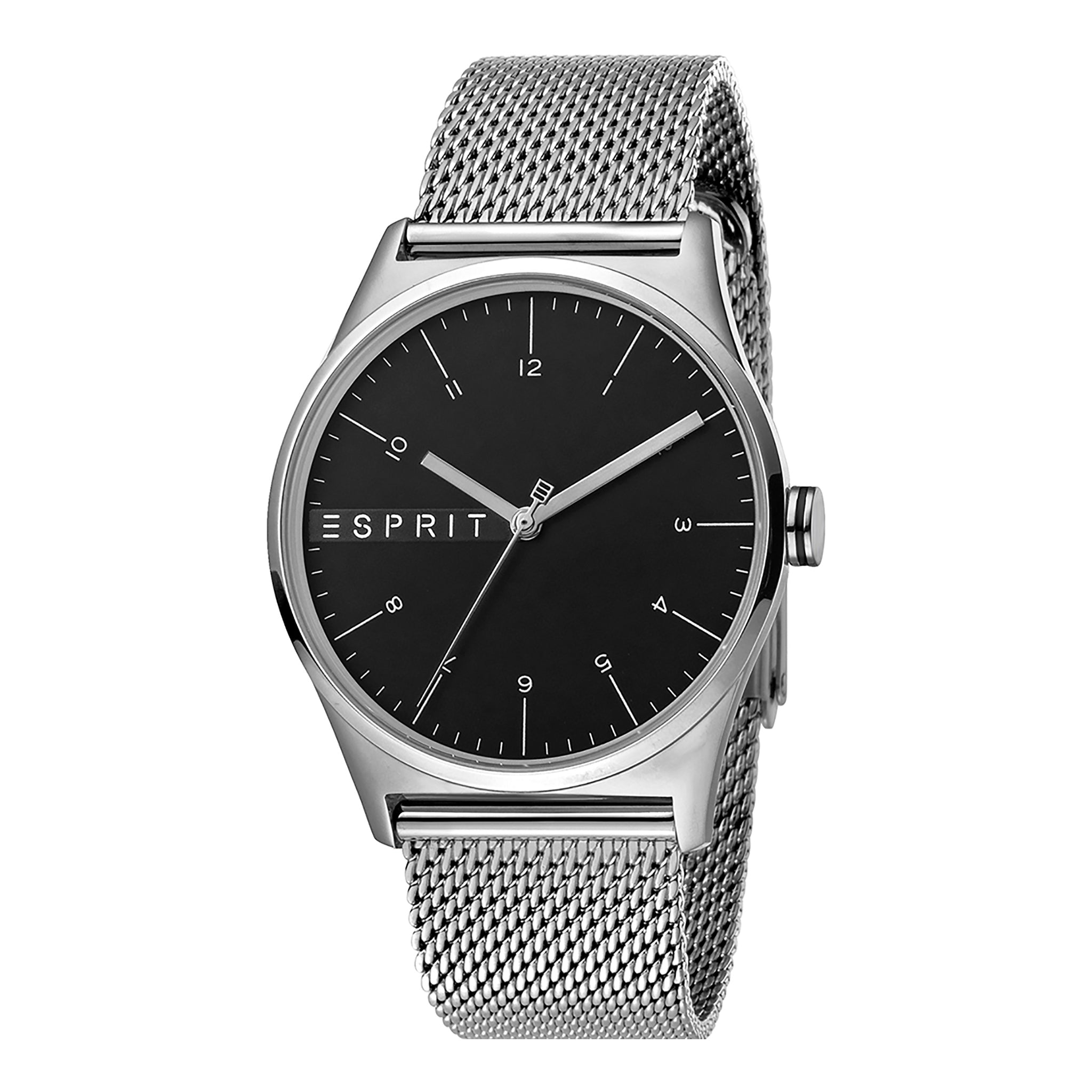 ESPRIT ELEGANCE - STYLISH MEN'S WATCH WITH SILVER STAINLESS STEEL BAND & BLACK DIAL