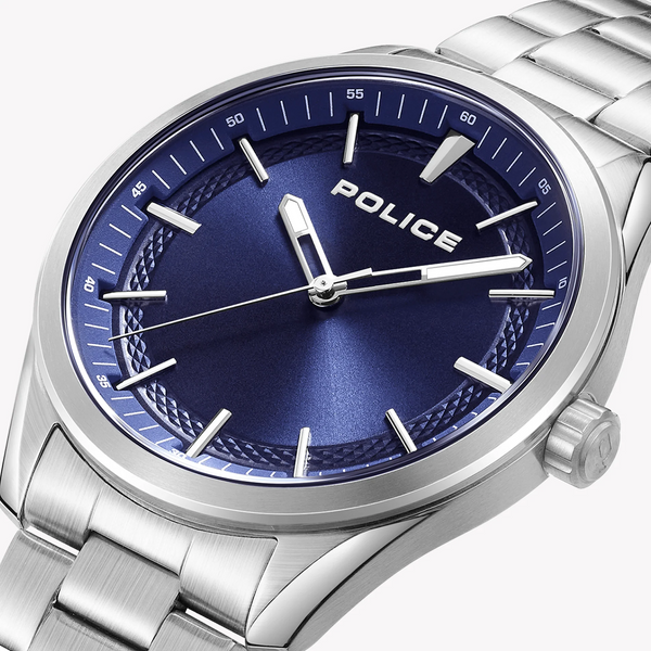 Police Men's Silver Stainless Steel Watch, Blue Dial | Pewjg0018203 by i-watch