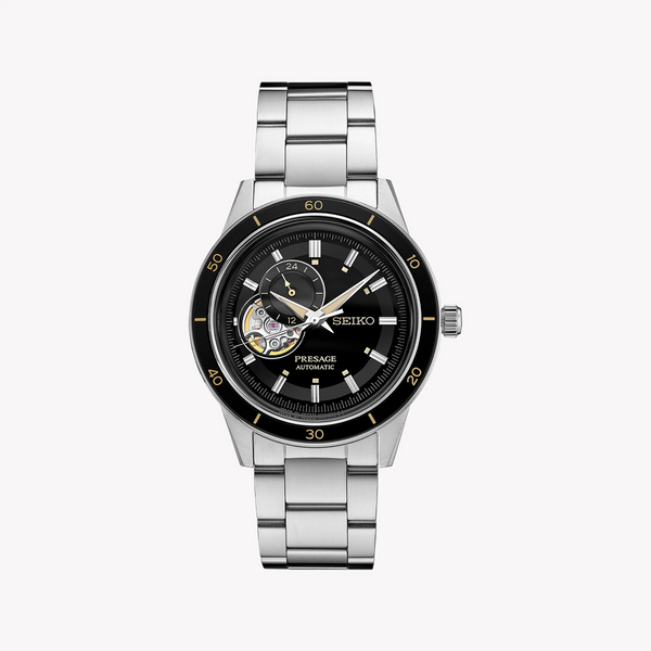 Seiko Men's Silver Stainless Steel, Black Dial | Ssa425j1