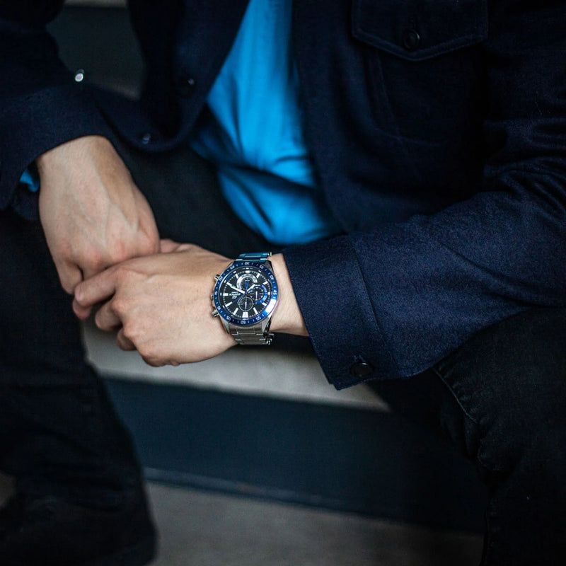 Edifice Men's Silver Watch, Black Dial | Efv-620d-1a2vuef by i-watch