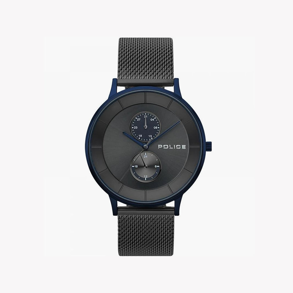 POLICE P15402JSBL61UMM - ELEGANT BLUE STAINLESS STEEL MEN'S WATCH with BLACK DIAL & QUARTZ MOVEMENT