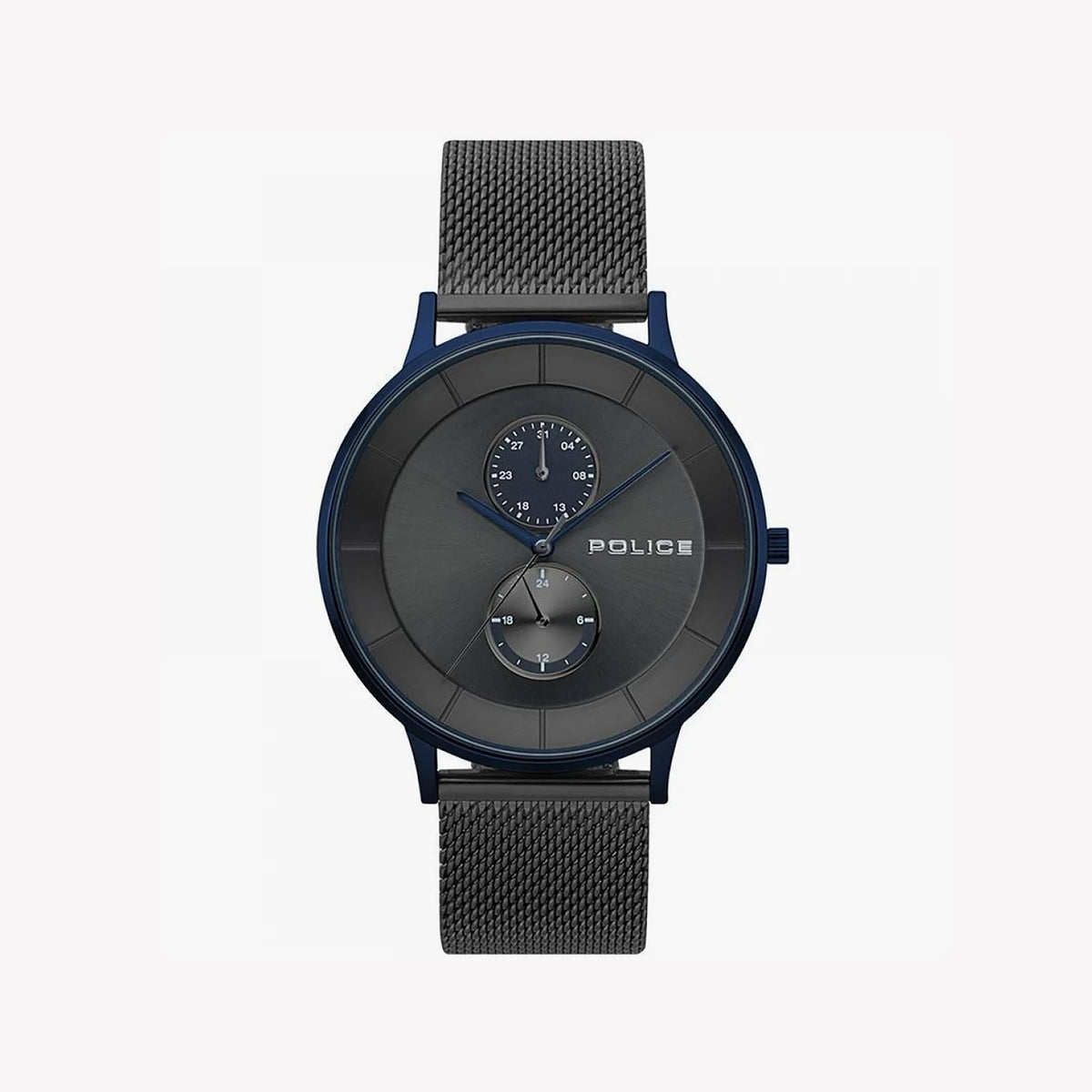 POLICE P15402JSBL61UMM - ELEGANT BLUE STAINLESS STEEL MEN'S WATCH with BLACK DIAL & QUARTZ MOVEMENT