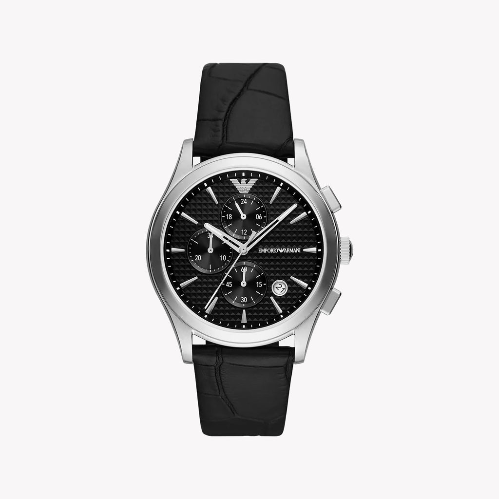EMPORIO ARMANI AR11530 - SOPHISTICATED SILVER STAINLESS STEEL MEN'S WATCH WITH BLACK LEATHER BAND