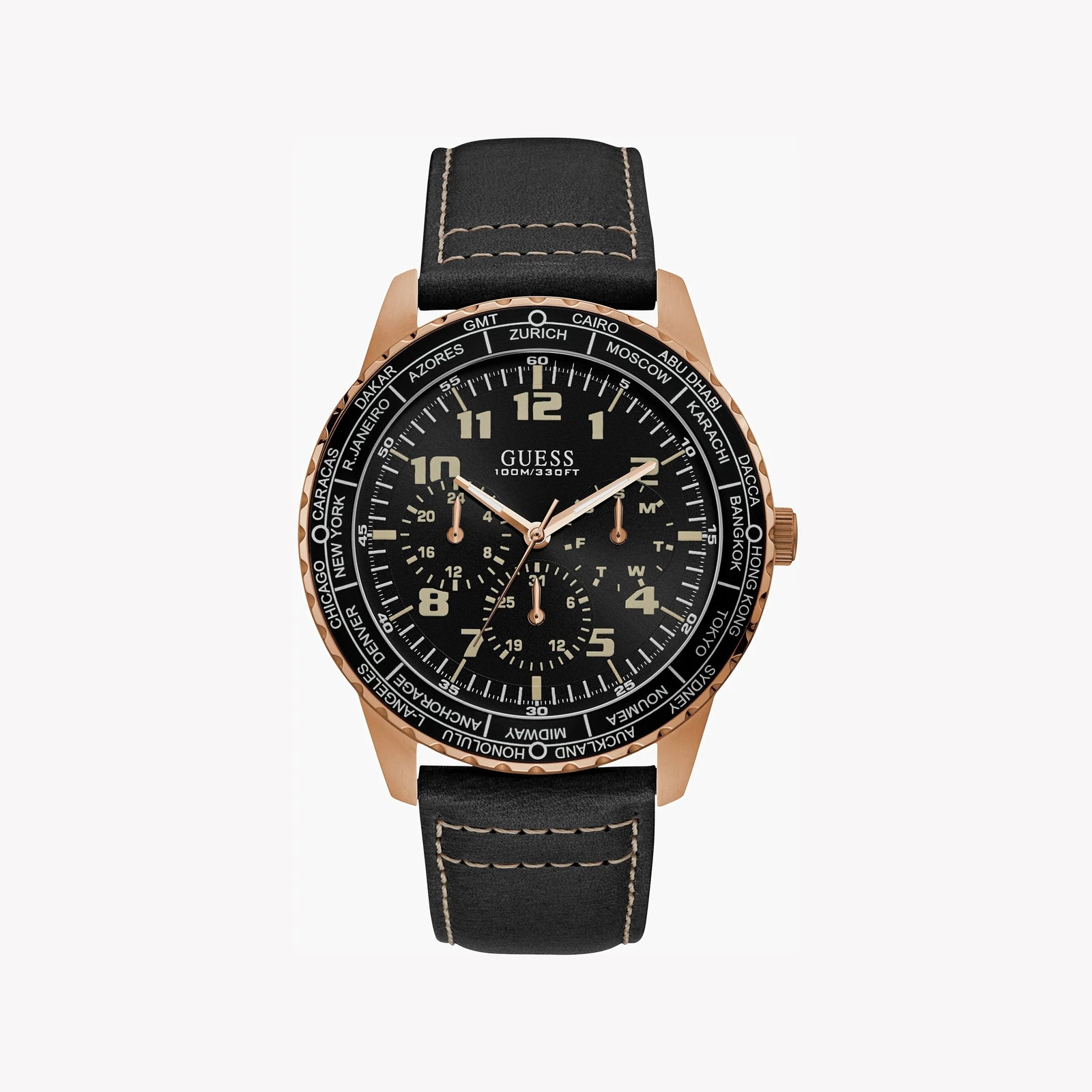 Guess Watches Men's Rose Gold & Black Leather, Black Dial | W1170g2 by i-watch