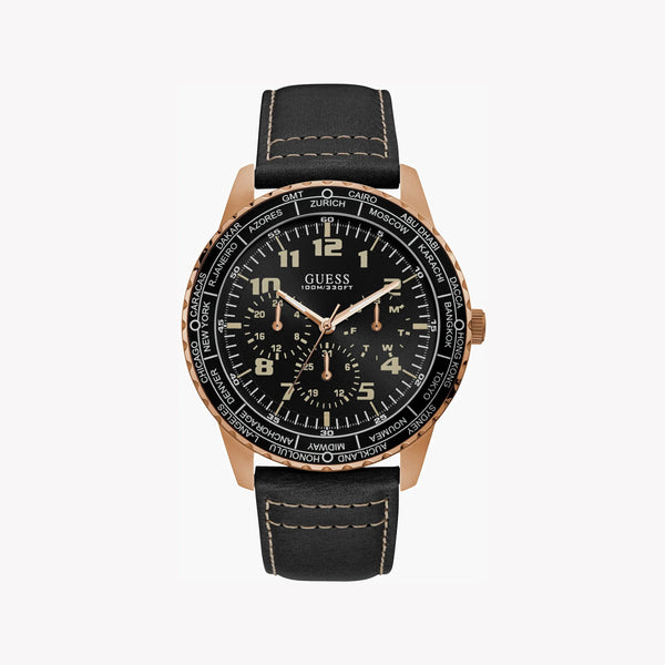 Guess Watches Men's Rose Gold & Black Leather, Black Dial | W1170g2 by i-watch