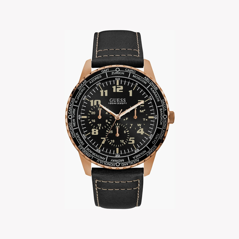 Guess Watches Men's Rose Gold & Black Leather, Black Dial | W1170g2 by i-watch