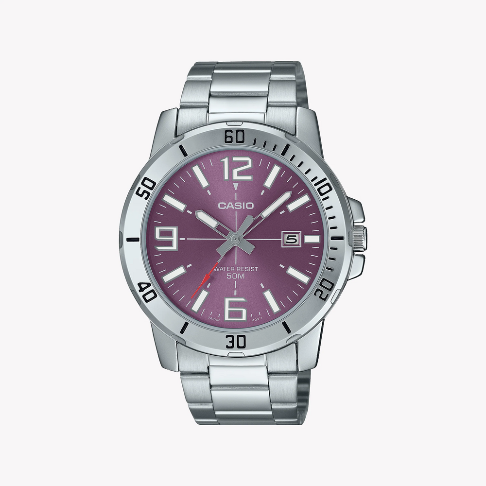 Casio Men's Silver Stainless Steel, Pink Dial | Mtp-Vd01d-6bvudf by i-watch